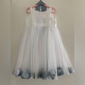 David’s Bridal satin-tulle flower girl dress with colored petals